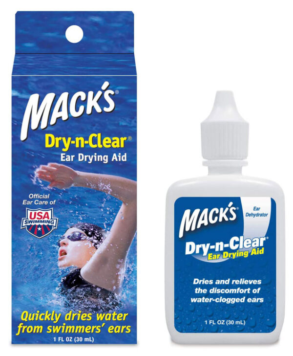 bottle of macks ear clear solution for swimmers