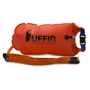 orange swim buoy dry bag with puffin logo